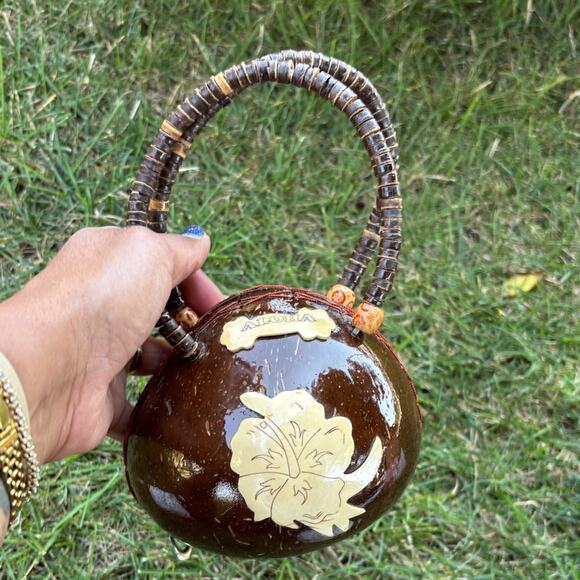 Vintage Hawaiian Coconut Shell Purse Handbag Aloha Tiki Island Style - Picture 2 of 10
